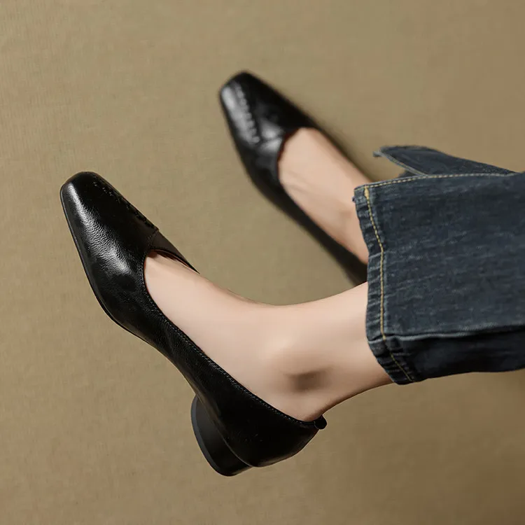 Spring/Summer low-cut square-toe fashion women's shoes, chunky heel, mid-heel, gold and black, sizes 22-25f
