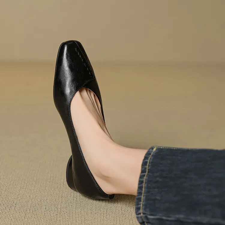 Spring/Summer low-cut square-toe fashion women's shoes, chunky heel, mid-heel, gold and black, sizes 22-25f