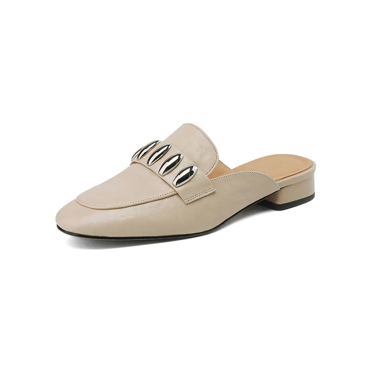 Spring/Summer Round Toe Slippers Chunky Heel Mid Heel Closed Toe Sheepskin Fashion Women's Shoes 22-25n