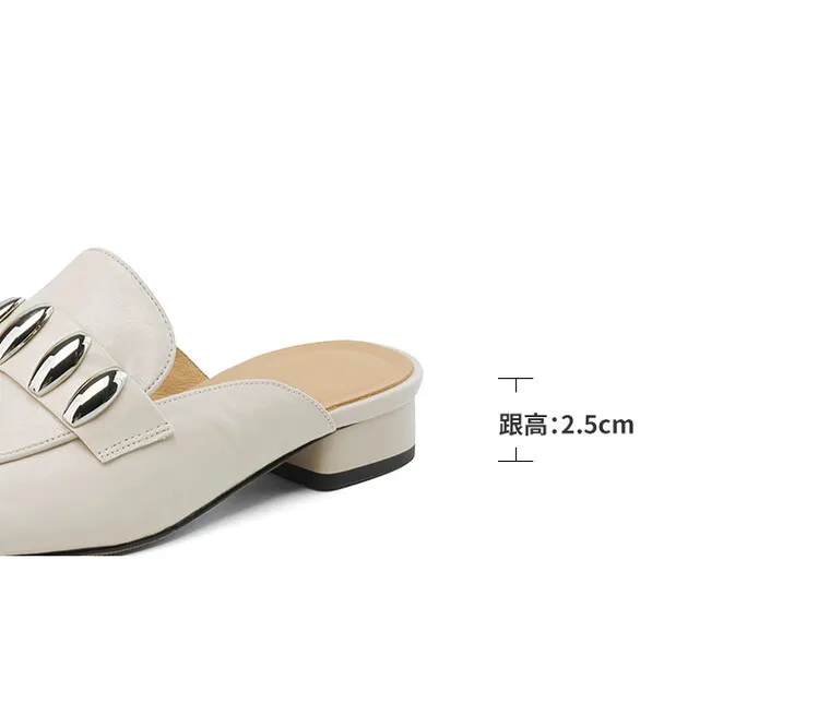 Spring/Summer Round Toe Slippers Chunky Heel Mid Heel Closed Toe Sheepskin Fashion Women's Shoes 22-25n
