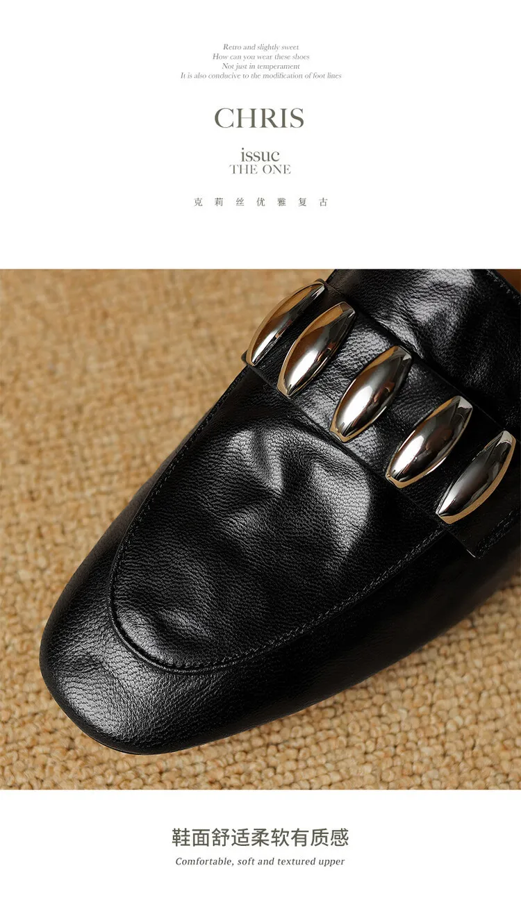 Spring/Summer Round Toe Slippers Chunky Heel Mid Heel Closed Toe Sheepskin Fashion Women's Shoes 22-25n