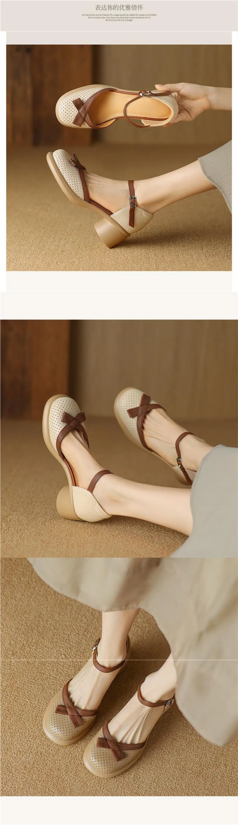 Sheepskin hollow sandals, spring/summer color-blocked platform chunky heel high heel buckle fashion women's shoes