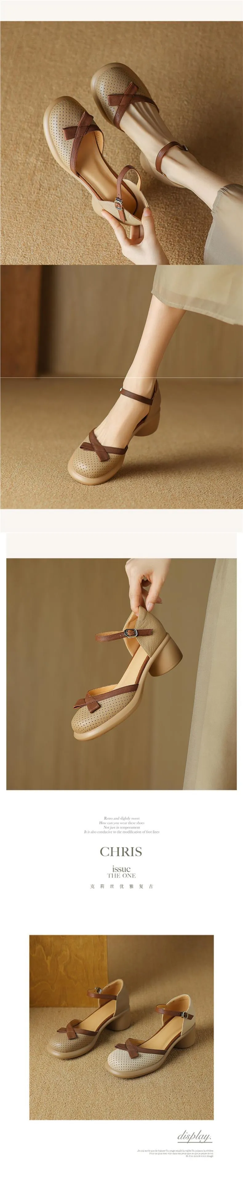 Sheepskin hollow sandals, spring/summer color-blocked platform chunky heel high heel buckle fashion women's shoes