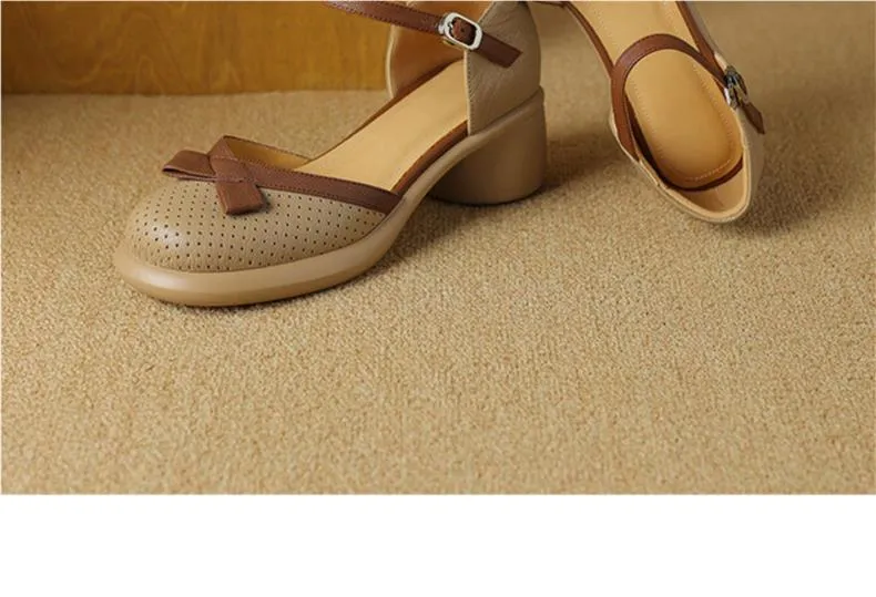 Sheepskin hollow sandals, spring/summer color-blocked platform chunky heel high heel buckle fashion women's shoes