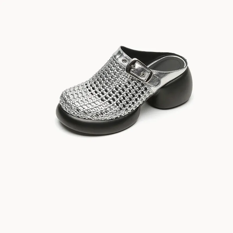 Featured Fashionable Silver Spring/Summer Round Toe Platform Sandals with Chunky Heels, Closed Toe, and Openwork - Comfortable Women's Shoes