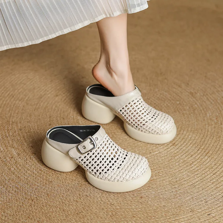 Featured Fashionable Silver Spring/Summer Round Toe Platform Sandals with Chunky Heels, Closed Toe, and Openwork - Comfortable Women's Shoes