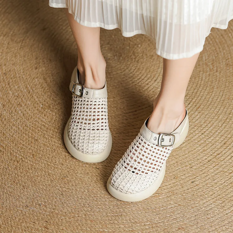Featured Fashionable Silver Spring/Summer Round Toe Platform Sandals with Chunky Heels, Closed Toe, and Openwork - Comfortable Women's Shoes