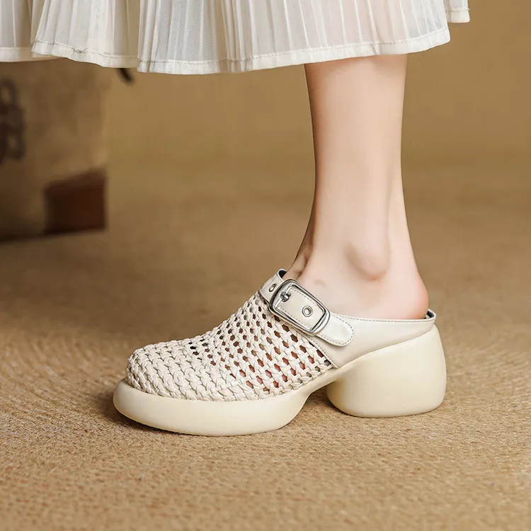 Featured Fashionable Silver Spring/Summer Round Toe Platform Sandals with Chunky Heels, Closed Toe, and Openwork - Comfortable Women's Shoes