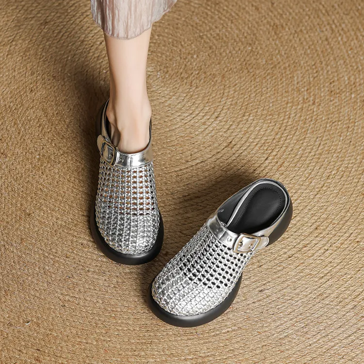 Featured Fashionable Silver Spring/Summer Round Toe Platform Sandals with Chunky Heels, Closed Toe, and Openwork - Comfortable Women's Shoes