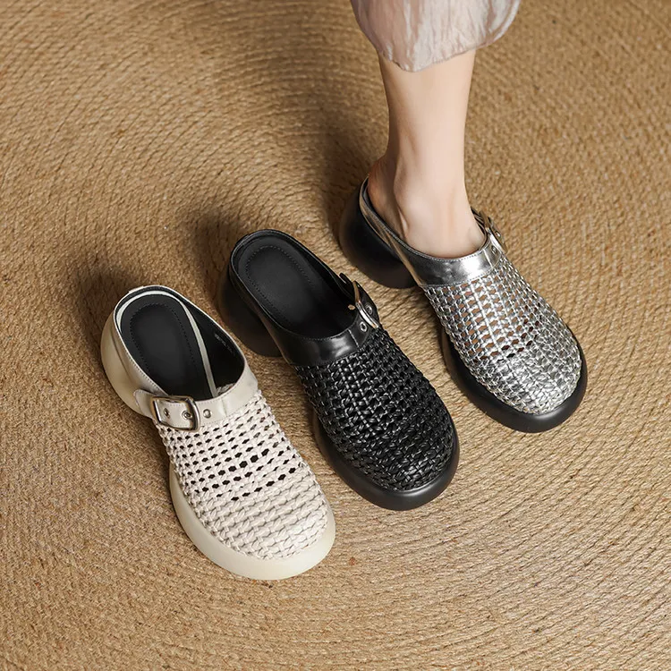 Featured Fashionable Silver Spring/Summer Round Toe Platform Sandals with Chunky Heels, Closed Toe, and Openwork - Comfortable Women's Shoes