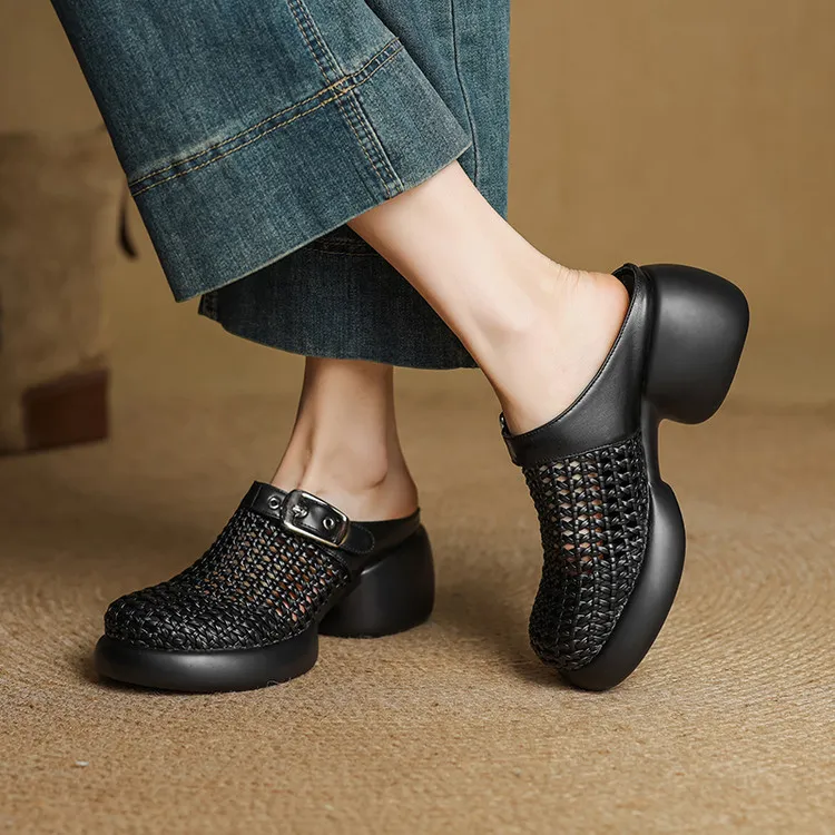 Featured Fashionable Silver Spring/Summer Round Toe Platform Sandals with Chunky Heels, Closed Toe, and Openwork - Comfortable Women's Shoes