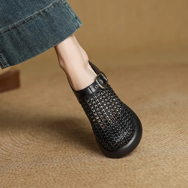 Featured Fashionable Silver Spring/Summer Round Toe Platform Sandals with Chunky Heels, Closed Toe, and Openwork - Comfortable Women's Shoes