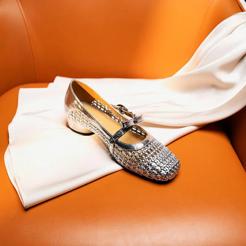 3cm chunky heel, sizes 33-42, summer openwork woven sandals, round toe, low heel, fashion women's shoes