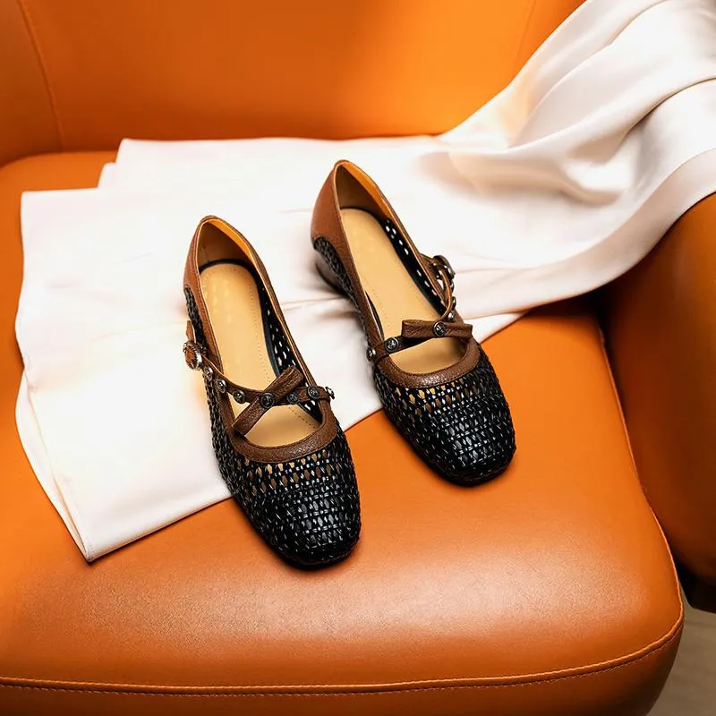 3cm chunky heel, sizes 33-42, summer openwork woven sandals, round toe, low heel, fashion women's shoes