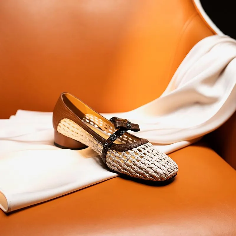 3cm chunky heel, sizes 33-42, summer openwork woven sandals, round toe, low heel, fashion women's shoes