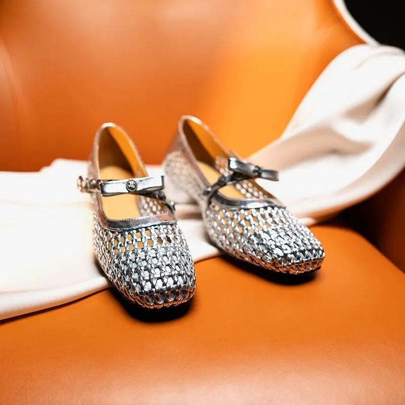 3cm chunky heel, sizes 33-42, summer openwork woven sandals, round toe, low heel, fashion women's shoes