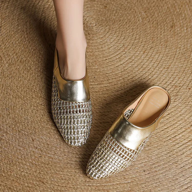 Spring/Summer Round Toe Closed-Toe Slippers Chunky Heel High Heel Openwork Fashion Women's Shoes 33-18f