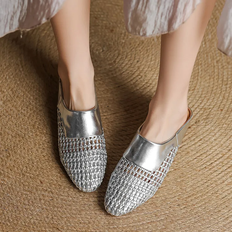 Spring/Summer Round Toe Closed-Toe Slippers Chunky Heel High Heel Openwork Fashion Women's Shoes 33-18f