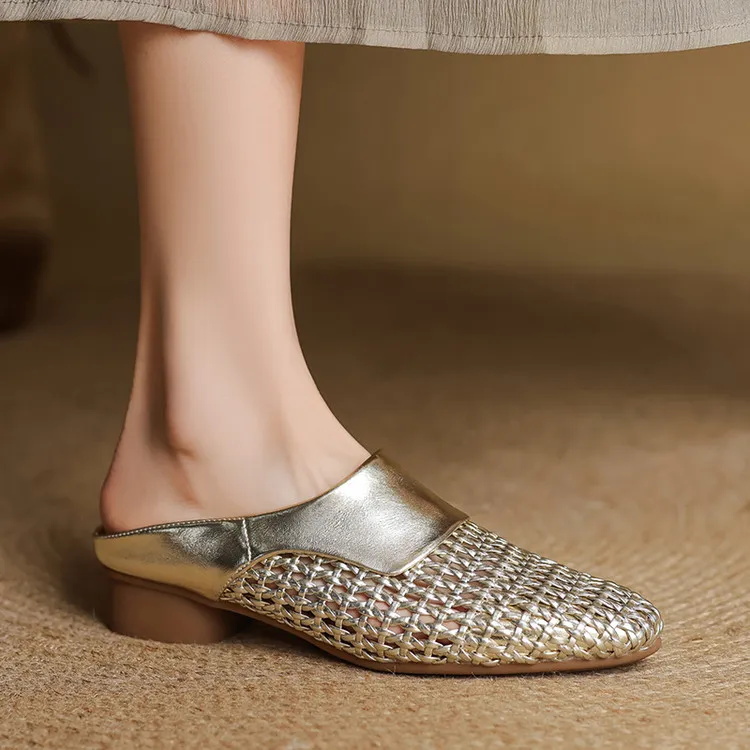 Spring/Summer Round Toe Closed-Toe Slippers Chunky Heel High Heel Openwork Fashion Women's Shoes 33-18f