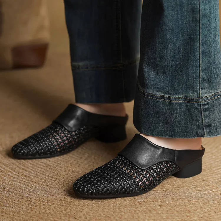 Spring/Summer Round Toe Closed-Toe Slippers Chunky Heel High Heel Openwork Fashion Women's Shoes 33-18f