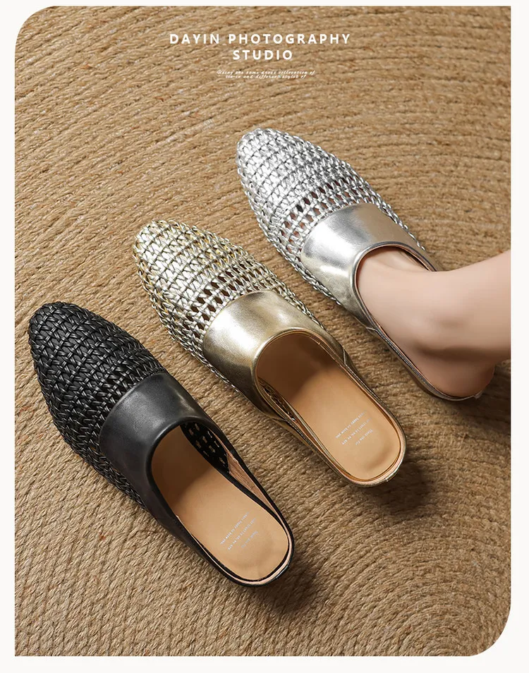 Spring/Summer Round Toe Closed-Toe Slippers Chunky Heel High Heel Openwork Fashion Women's Shoes 33-18f