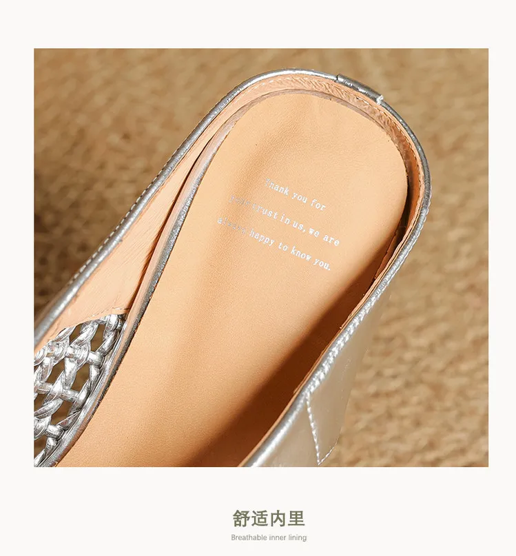 Spring/Summer Round Toe Closed-Toe Slippers Chunky Heel High Heel Openwork Fashion Women's Shoes 33-18f