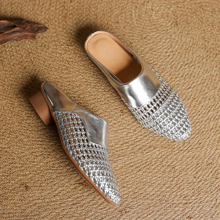 Spring/Summer Round Toe Closed-Toe Slippers Chunky Heel High Heel Openwork Fashion Women's Shoes 33-18f