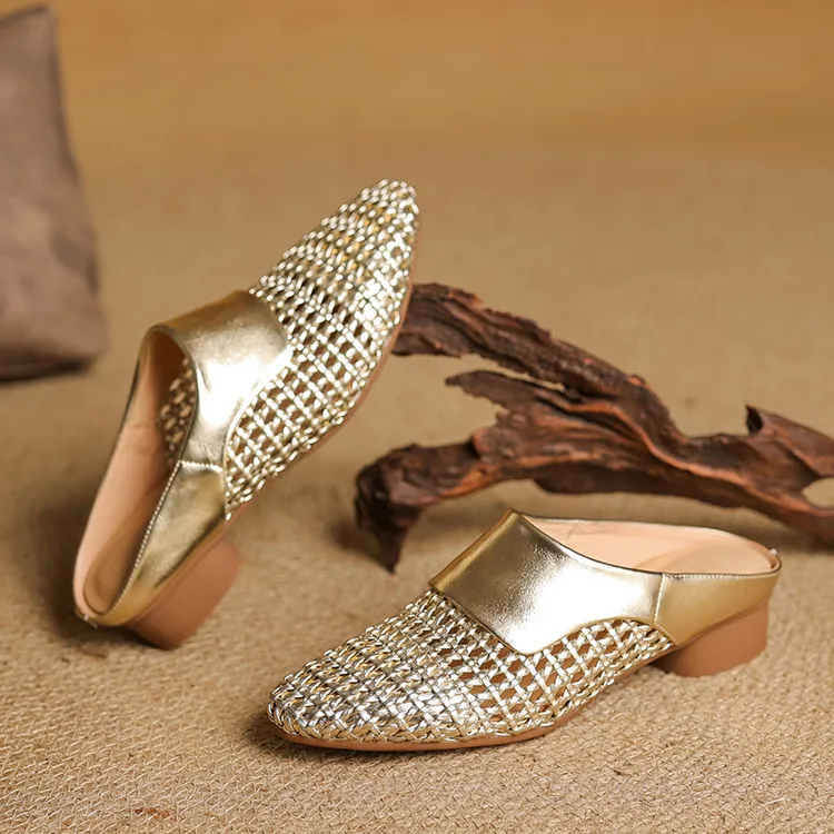 Spring/Summer Round Toe Closed-Toe Slippers Chunky Heel High Heel Openwork Fashion Women's Shoes 33-18f