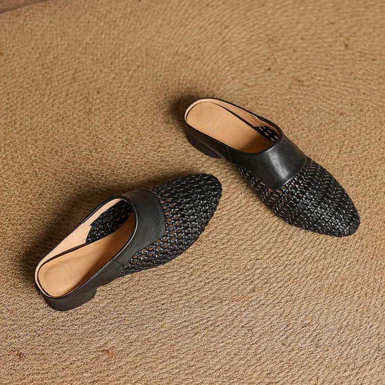 Spring/Summer Round Toe Closed-Toe Slippers Chunky Heel High Heel Openwork Fashion Women's Shoes 33-18f
