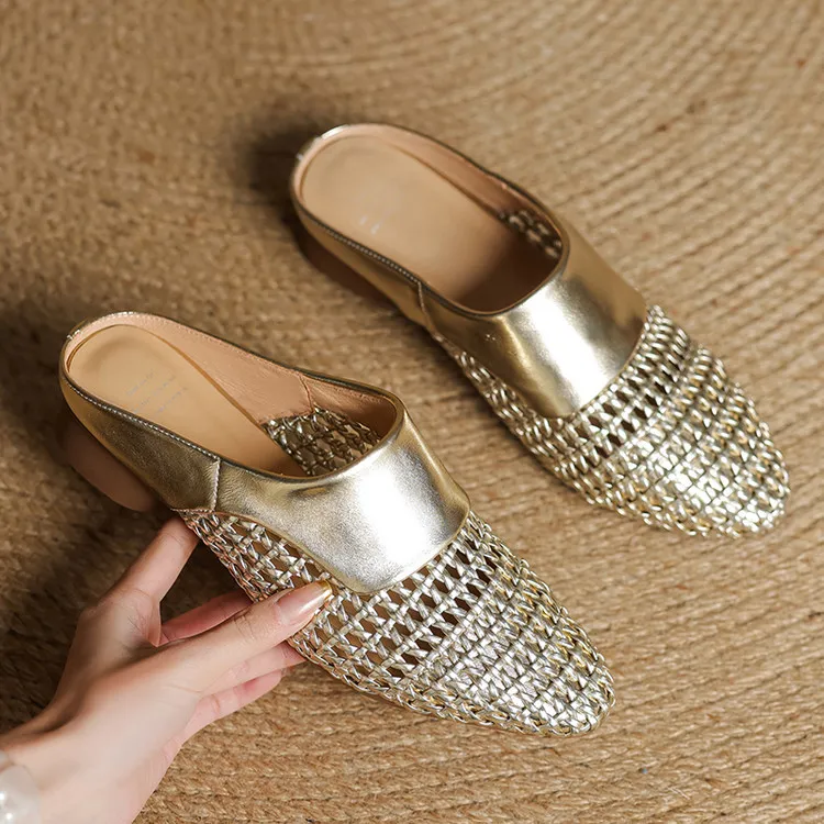 Spring/Summer Round Toe Closed-Toe Slippers Chunky Heel High Heel Openwork Fashion Women's Shoes 33-18f