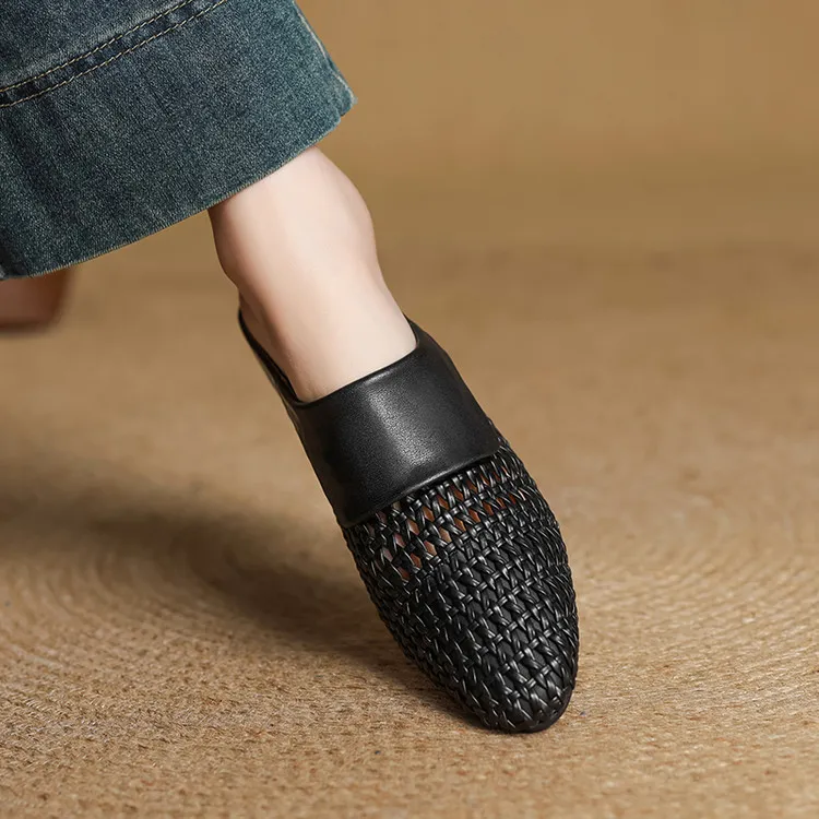 Spring/Summer Round Toe Closed-Toe Slippers Chunky Heel High Heel Openwork Fashion Women's Shoes 33-18f