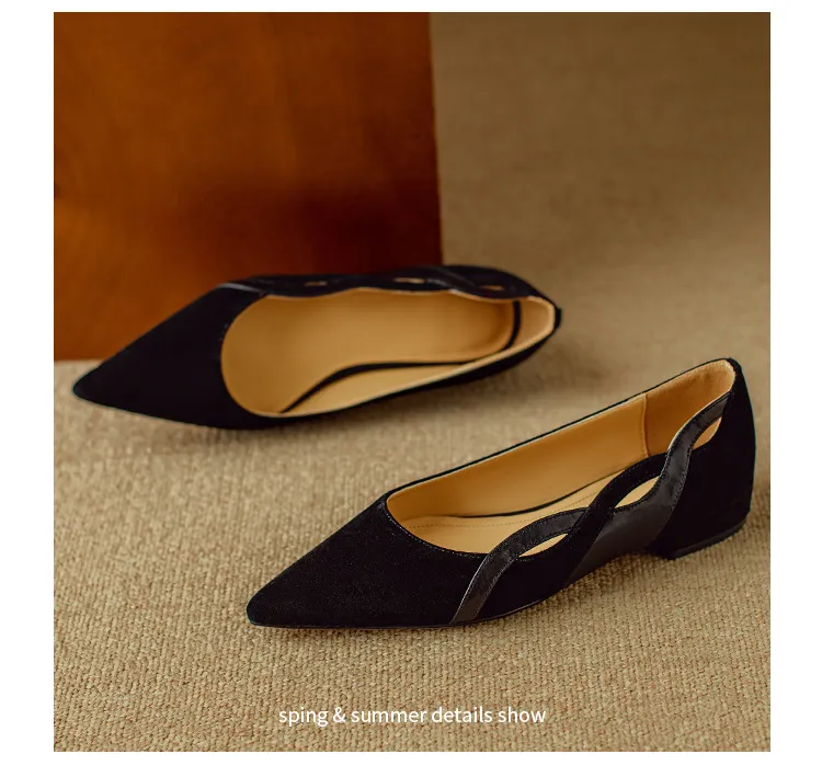 Women's flat shoes with a low heel, featuring a snakeskin print, color blocking, and openwork design, perfect for spring and autumn commuting. Sizes 34-40