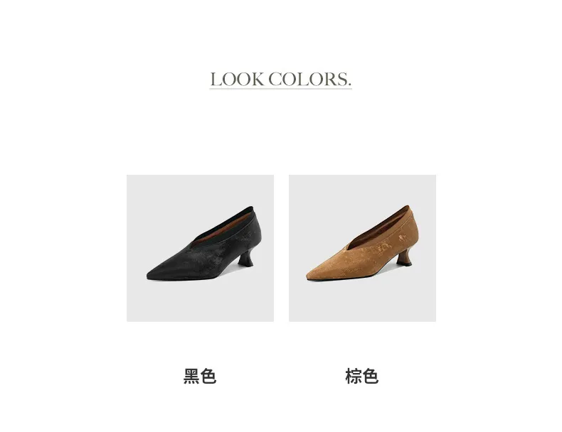 New granny shoes, spring/summer French retro pointed toe kitten heel 5cm retro V-mouth single shoes for women.