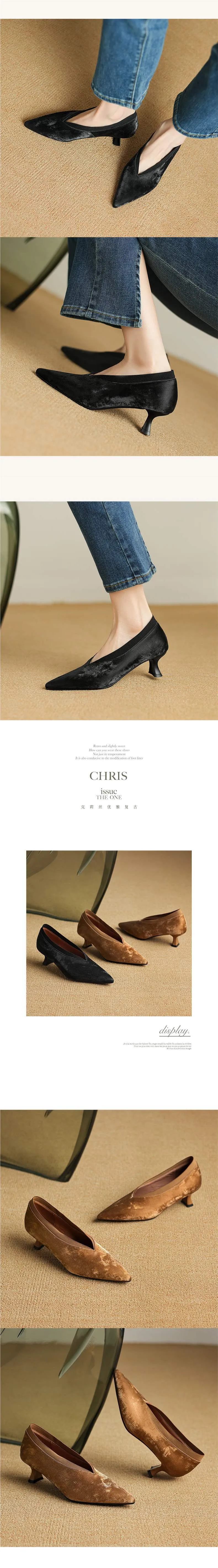 Pointed-toe soft-soled retro leather shoes, single shoes, high heels, elegant feel, 5cm stable, traditional Chinese style women's shoes