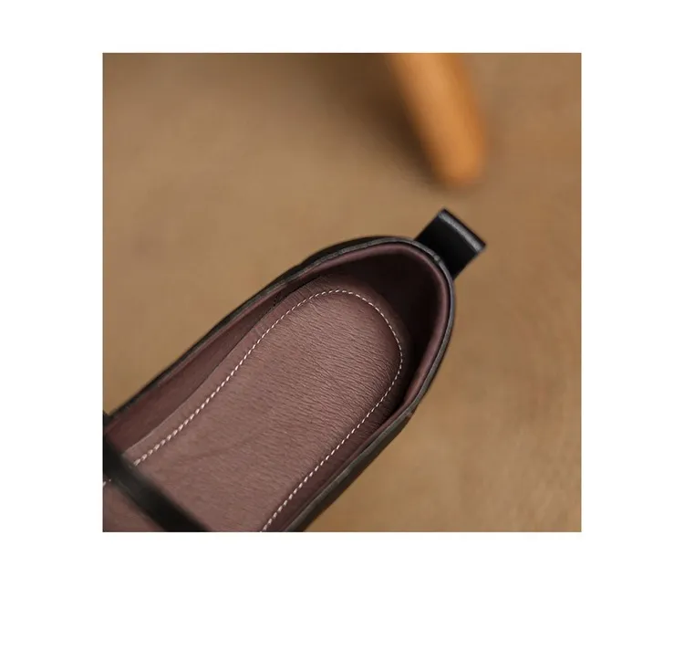 Women's Mary Jane shoes (sizes 34-42), spring and autumn style, low-cut, round toe, chunky heel, one-strap, sheepskin strap.