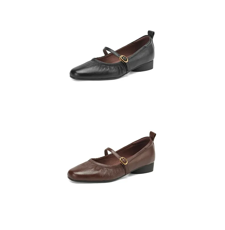 Women's Mary Jane shoes (sizes 34-42), spring and autumn style, low-cut, round toe, chunky heel, one-strap, sheepskin strap.