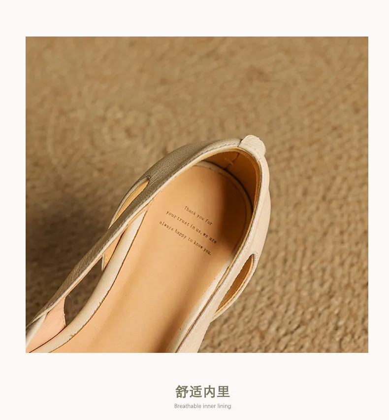 Summer single shoes, square toe, hollowed-out, chunky heel, high-heeled fashion women's shoes, off-white and black.