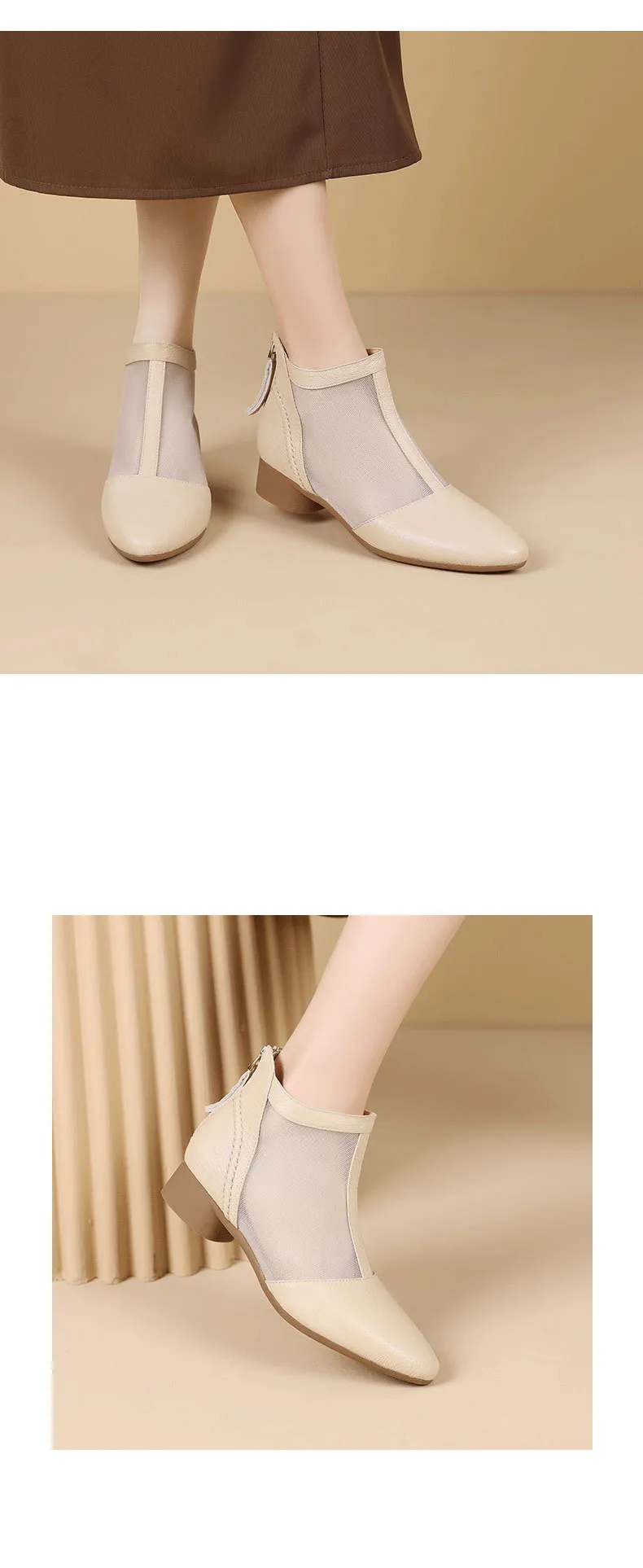 Soft-soled sheepskin retro hollowed-out breathable mesh sandals, summer flat ankle boots, spring and autumn single boots, women's shoes