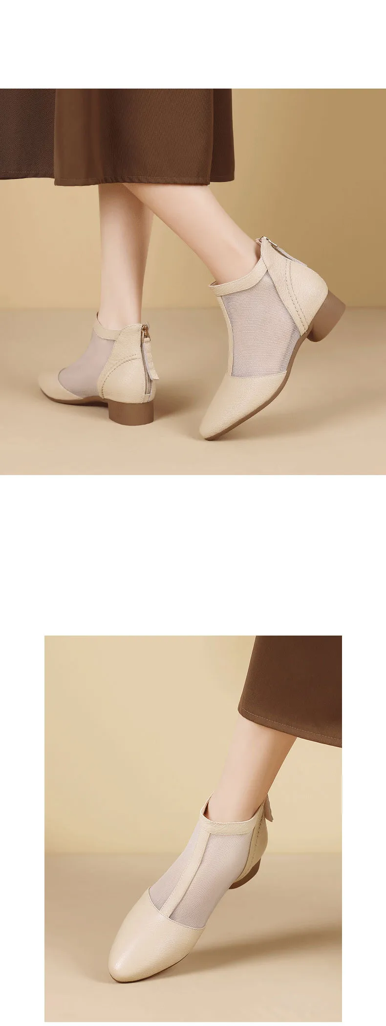 Soft-soled sheepskin retro hollowed-out breathable mesh sandals, summer flat ankle boots, spring and autumn single boots, women's shoes