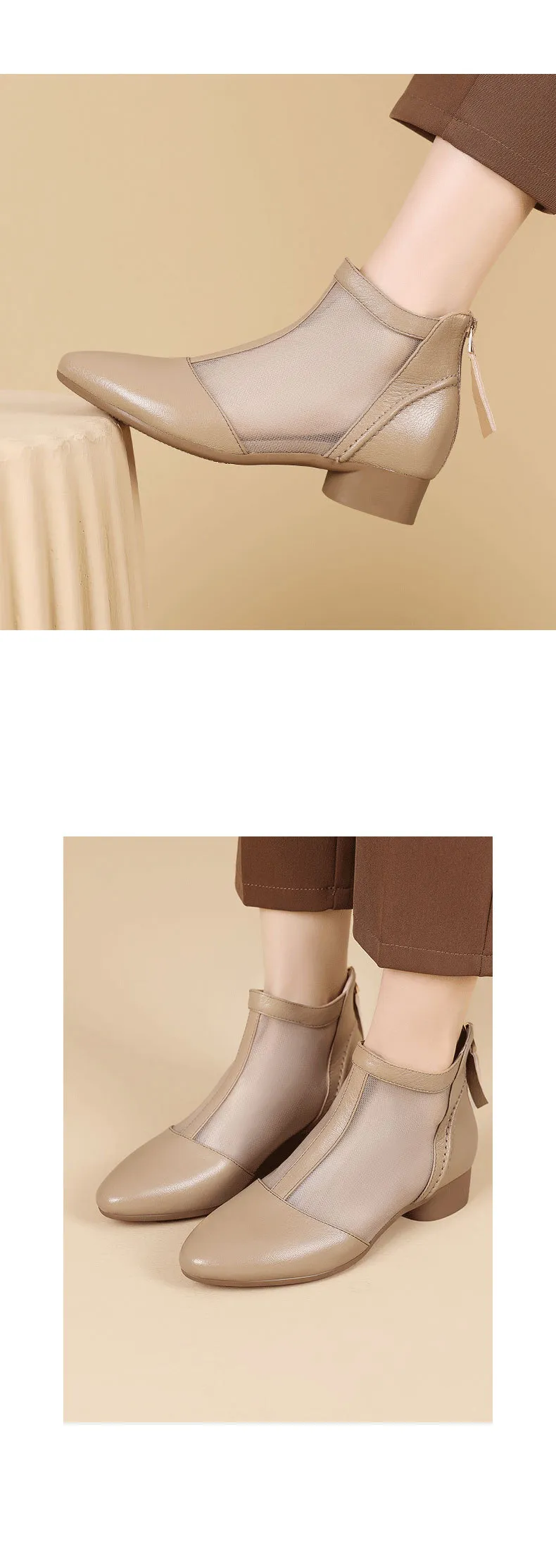Soft-soled sheepskin retro hollowed-out breathable mesh sandals, summer flat ankle boots, spring and autumn single boots, women's shoes