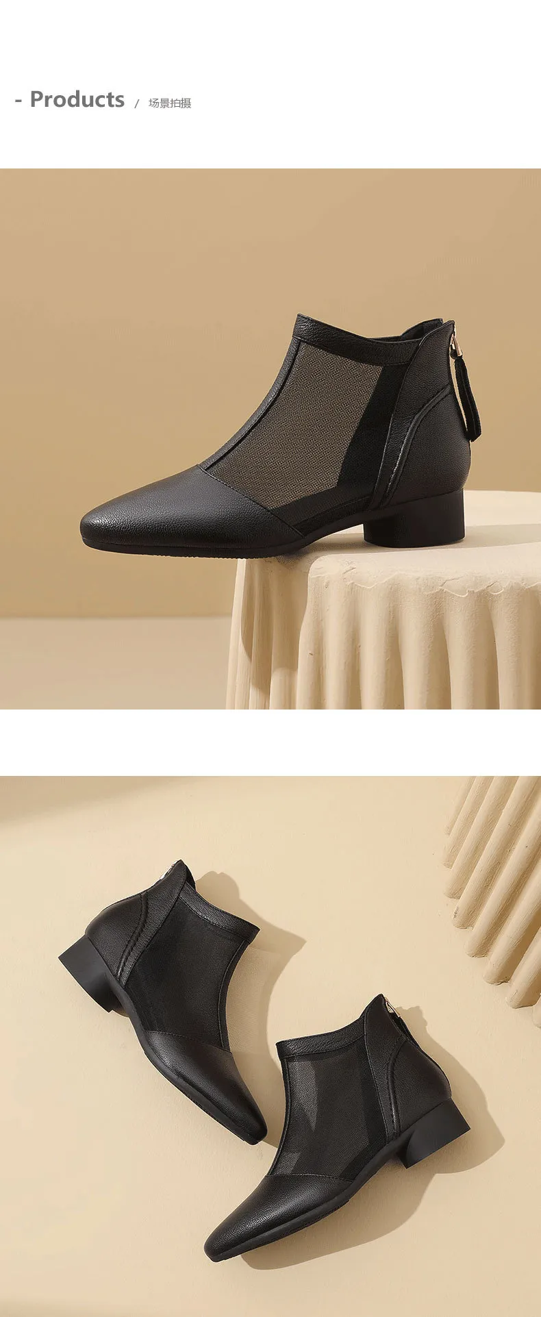 Soft-soled sheepskin retro hollowed-out breathable mesh sandals, summer flat ankle boots, spring and autumn single boots, women's shoes