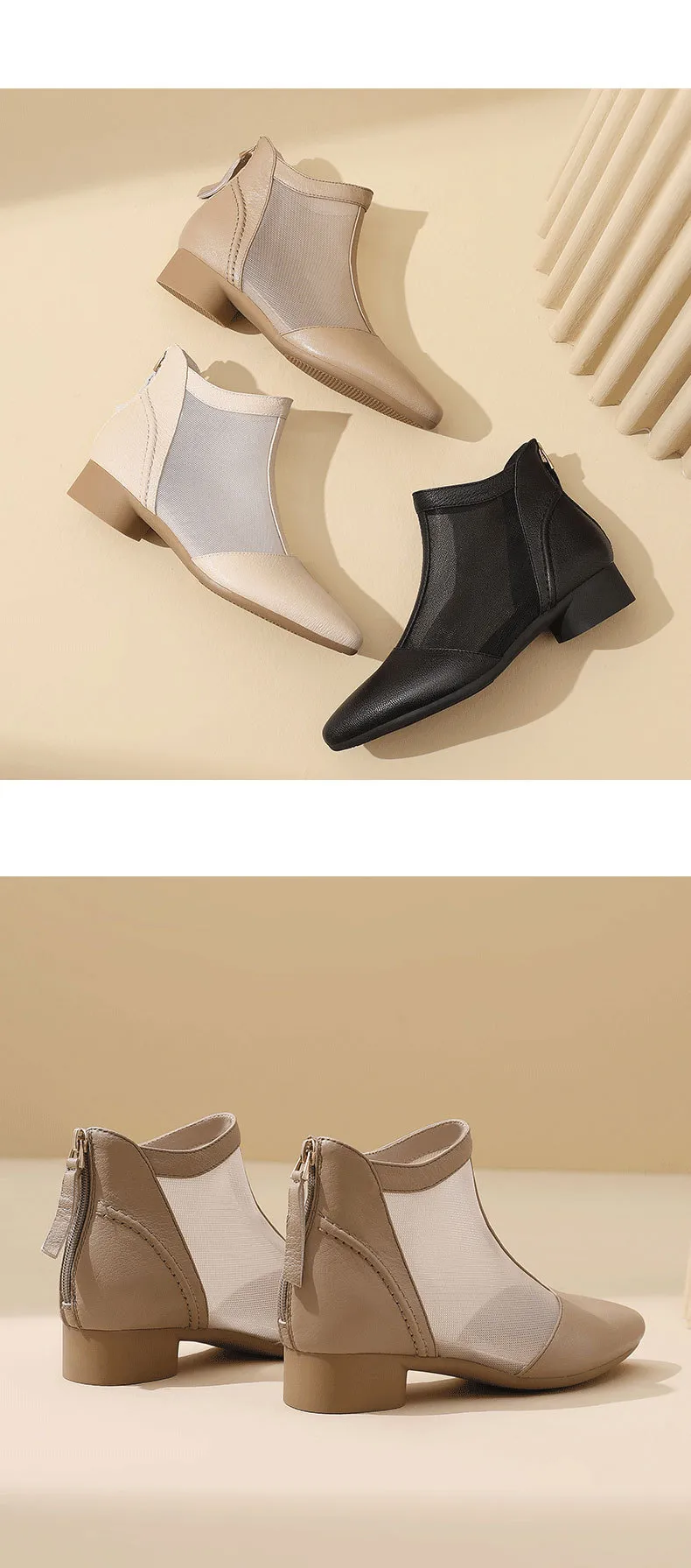 Soft-soled sheepskin retro hollowed-out breathable mesh sandals, summer flat ankle boots, spring and autumn single boots, women's shoes