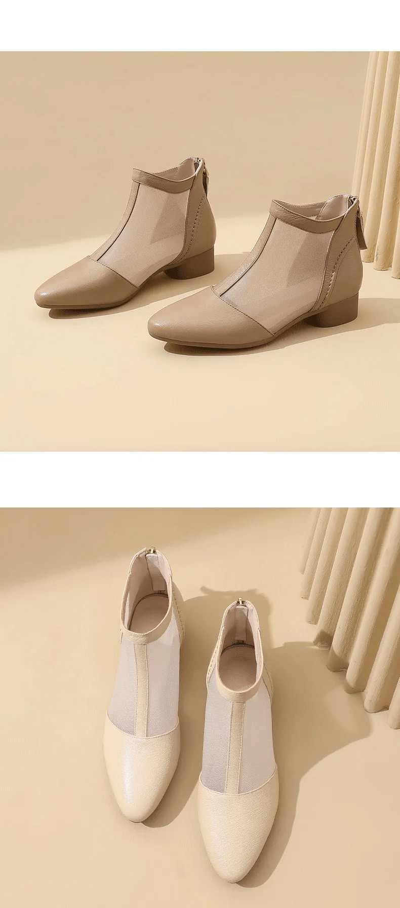 Soft-soled sheepskin retro hollowed-out breathable mesh sandals, summer flat ankle boots, spring and autumn single boots, women's shoes