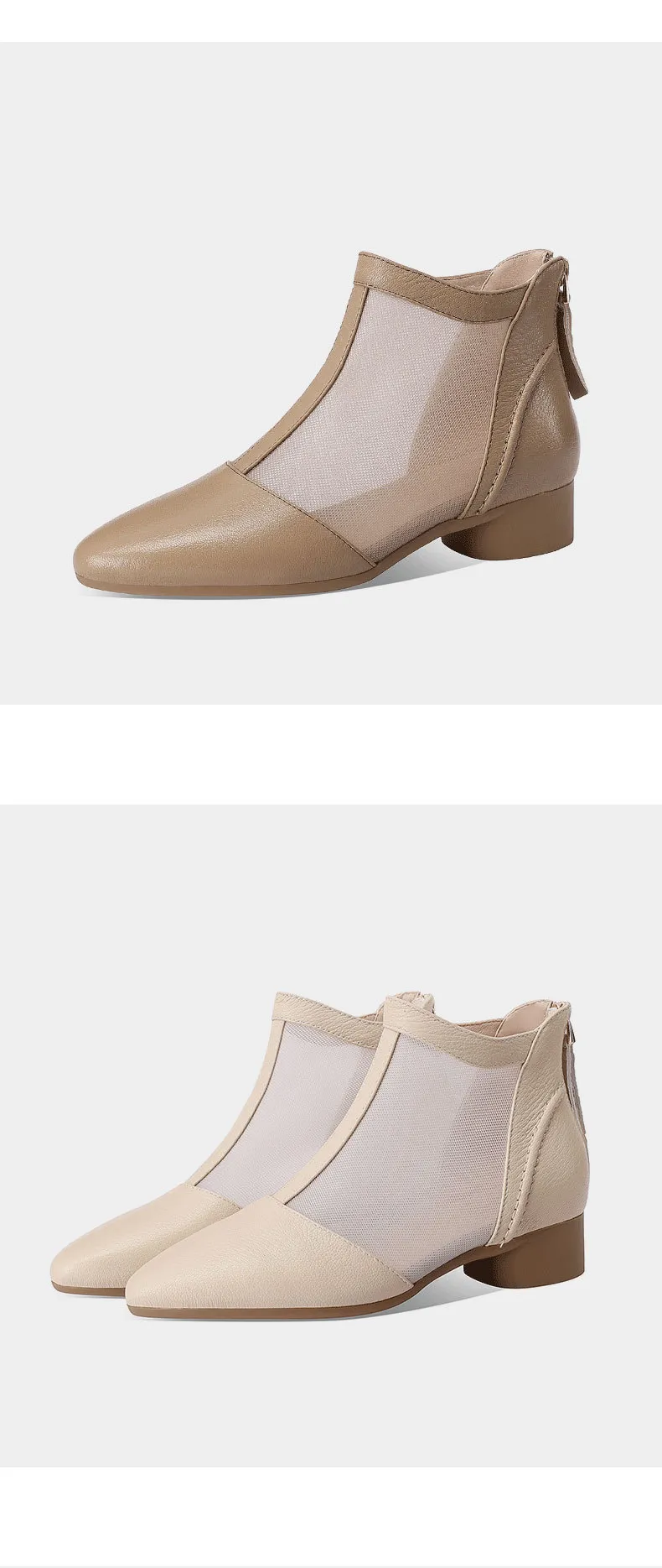Soft-soled sheepskin retro hollowed-out breathable mesh sandals, summer flat ankle boots, spring and autumn single boots, women's shoes