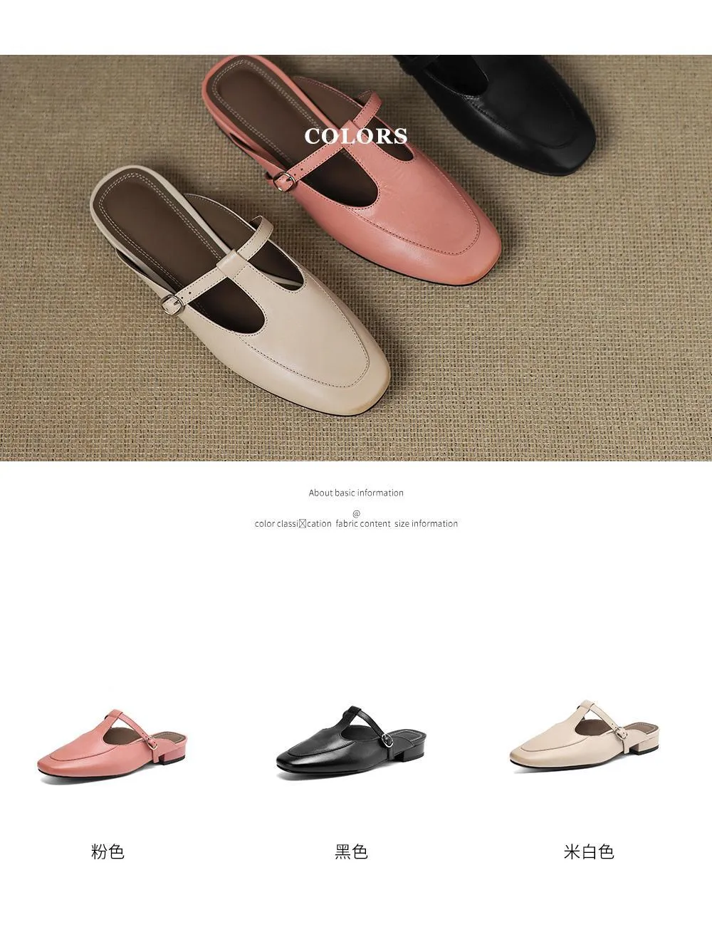 Stable, comfortable, 3cm high genuine leather mid-heel breathable closed-toe slippers for women, spring and summer, fairy pink, chunky heel, half slippers.