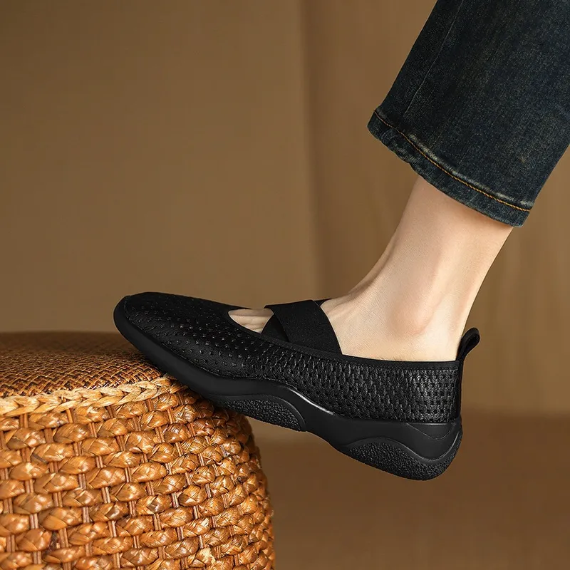 Spring/Summer Openwork Sandals, Round Toe, Sheepskin Casual Comfort Women's Shoes