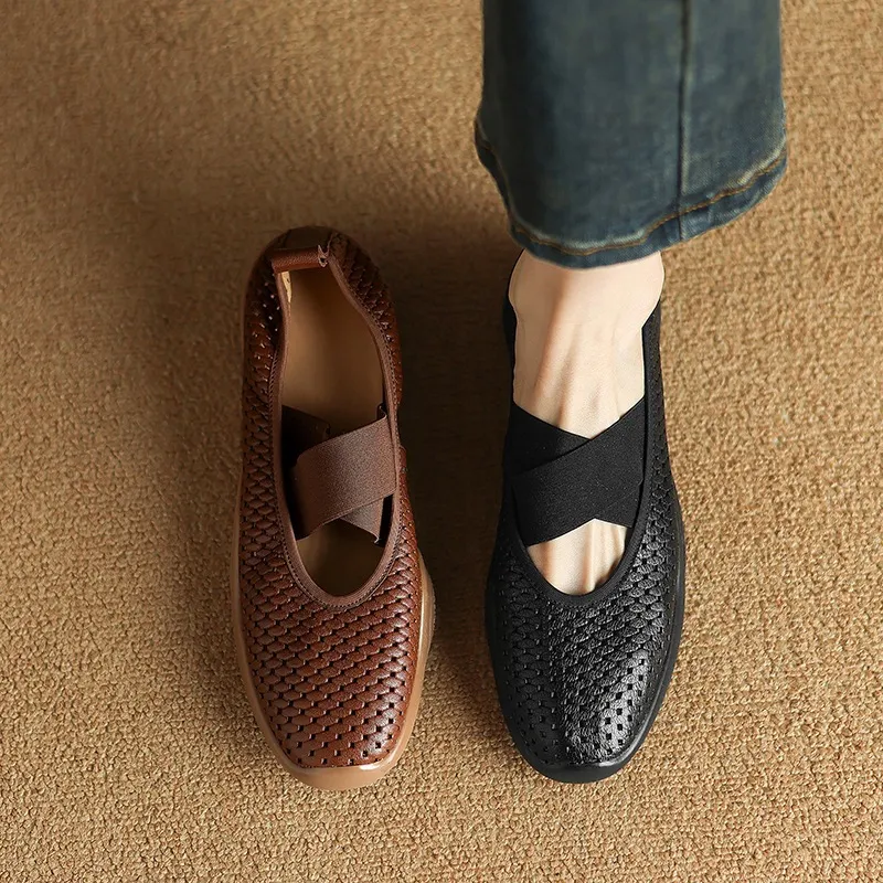 Spring/Summer Openwork Sandals, Round Toe, Sheepskin Casual Comfort Women's Shoes
