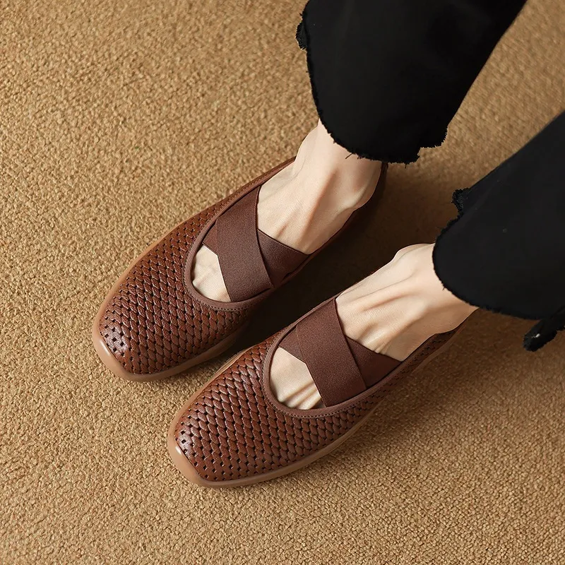 Spring/Summer Openwork Sandals, Round Toe, Sheepskin Casual Comfort Women's Shoes