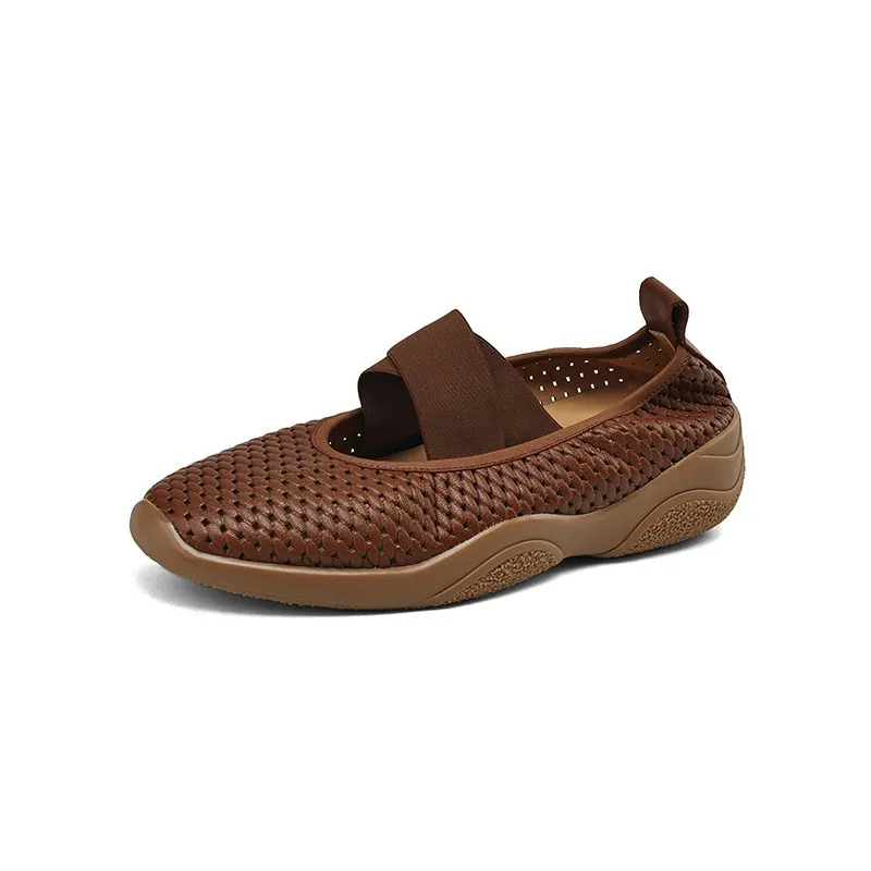 Spring/Summer Openwork Sandals, Round Toe, Sheepskin Casual Comfort Women's Shoes