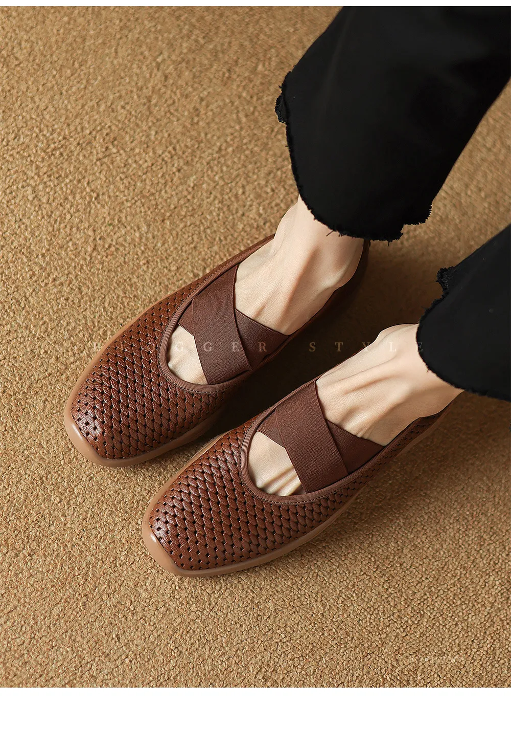 Spring/Summer Openwork Sandals, Round Toe, Sheepskin Casual Comfort Women's Shoes
